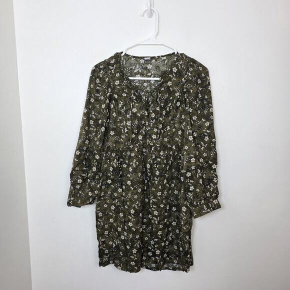Old Navy Green White Ditzy Floral Long Sleeve Cute Boho Mini Swing Dress Size XS - Picture 3 of 10